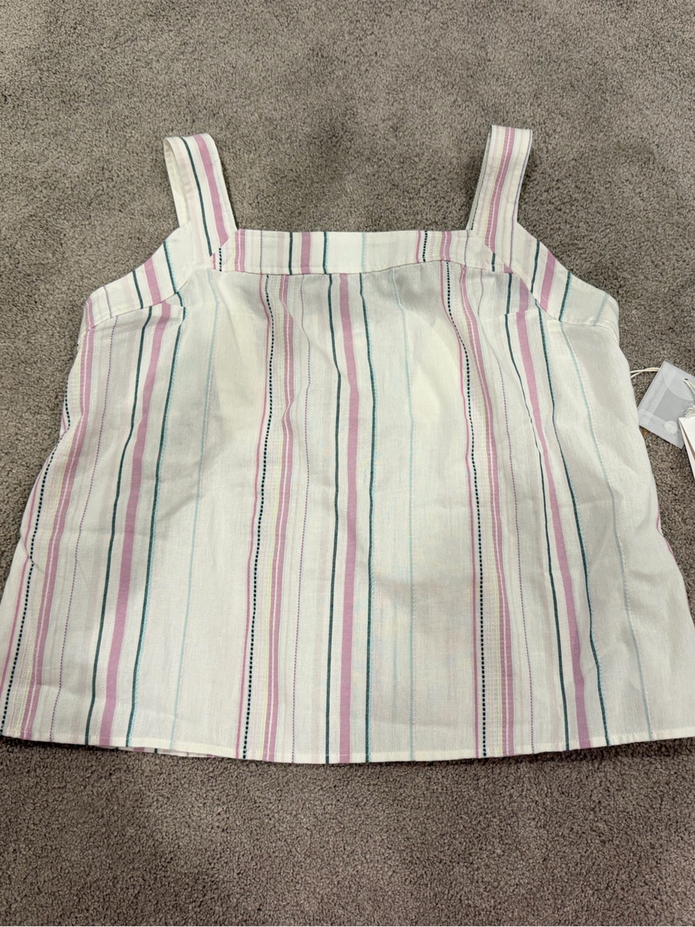 Carve Designs White A-Line Top with Pink & Teal Stripes
